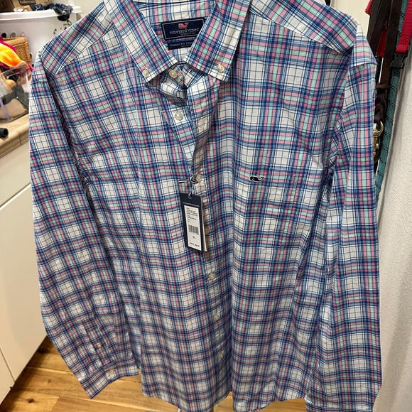 Vineyard Vines Other - Vineyard Vines Men's Blue & Pink Plaid Button-Down Shirt XL (NWT)